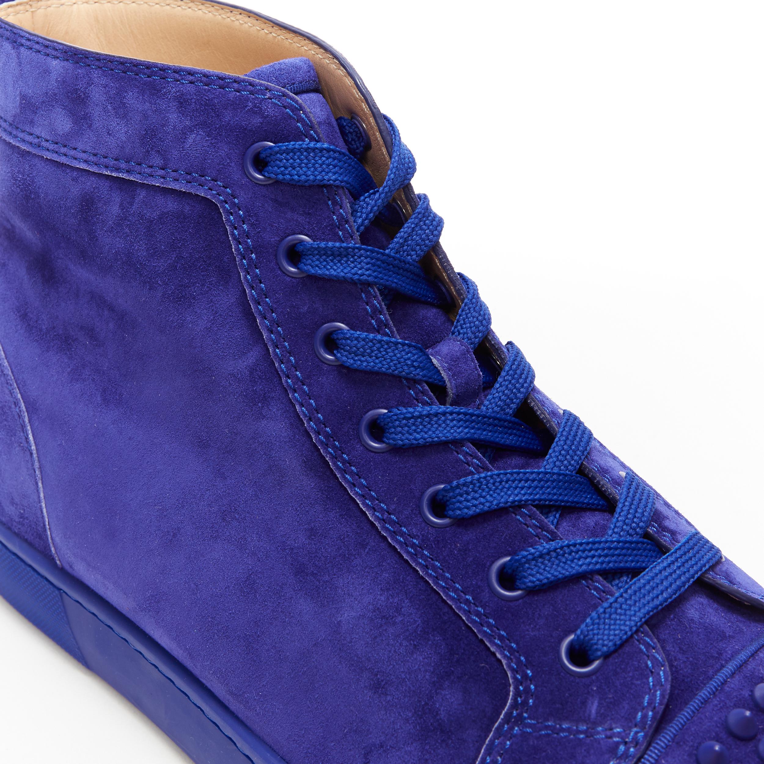new CHRISTIAN LOUBOUTIN Lou Spikes Orla cobalt blue suede high top sneakers EU45 3