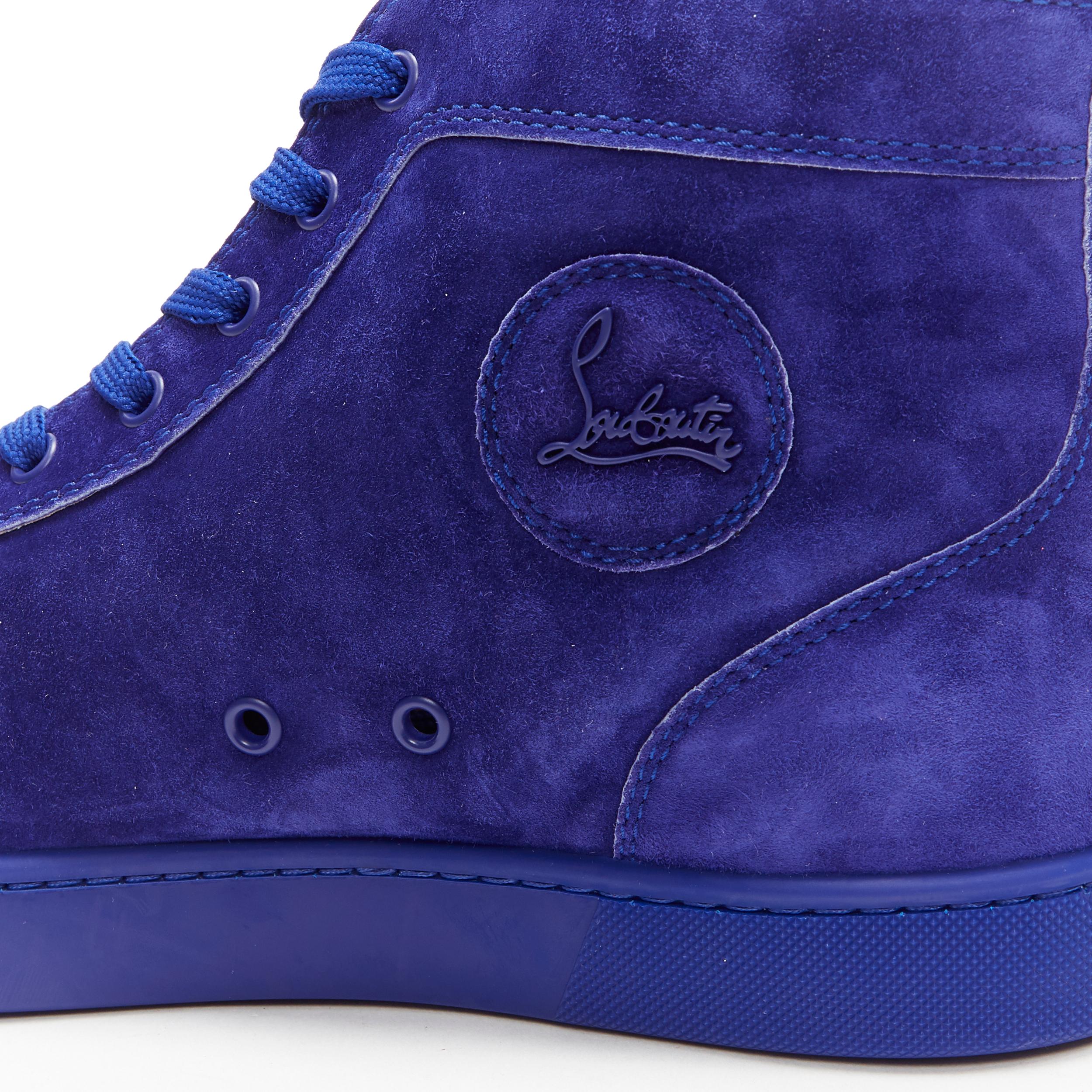new CHRISTIAN LOUBOUTIN Lou Spikes Orla cobalt blue suede high top sneakers EU45 4
