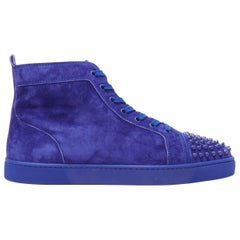 new CHRISTIAN LOUBOUTIN Lou Spikes Orla cobalt blue suede high top sneakers EU45