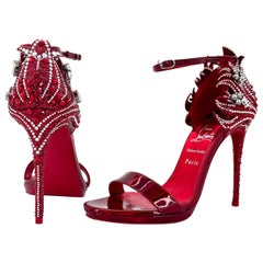 NEW Christian Louboutin Loubi Vega Red 120 Crystal Embellished Sandals 39