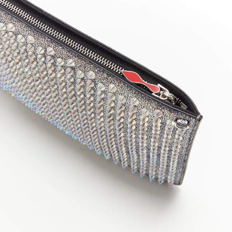 new CHRISTIAN LOUBOUTIN Loubiclutch iridescent silver spike stud zip