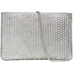 new CHRISTIAN LOUBOUTIN Loubiclutch iridescent silver spike stud zip clutch bag