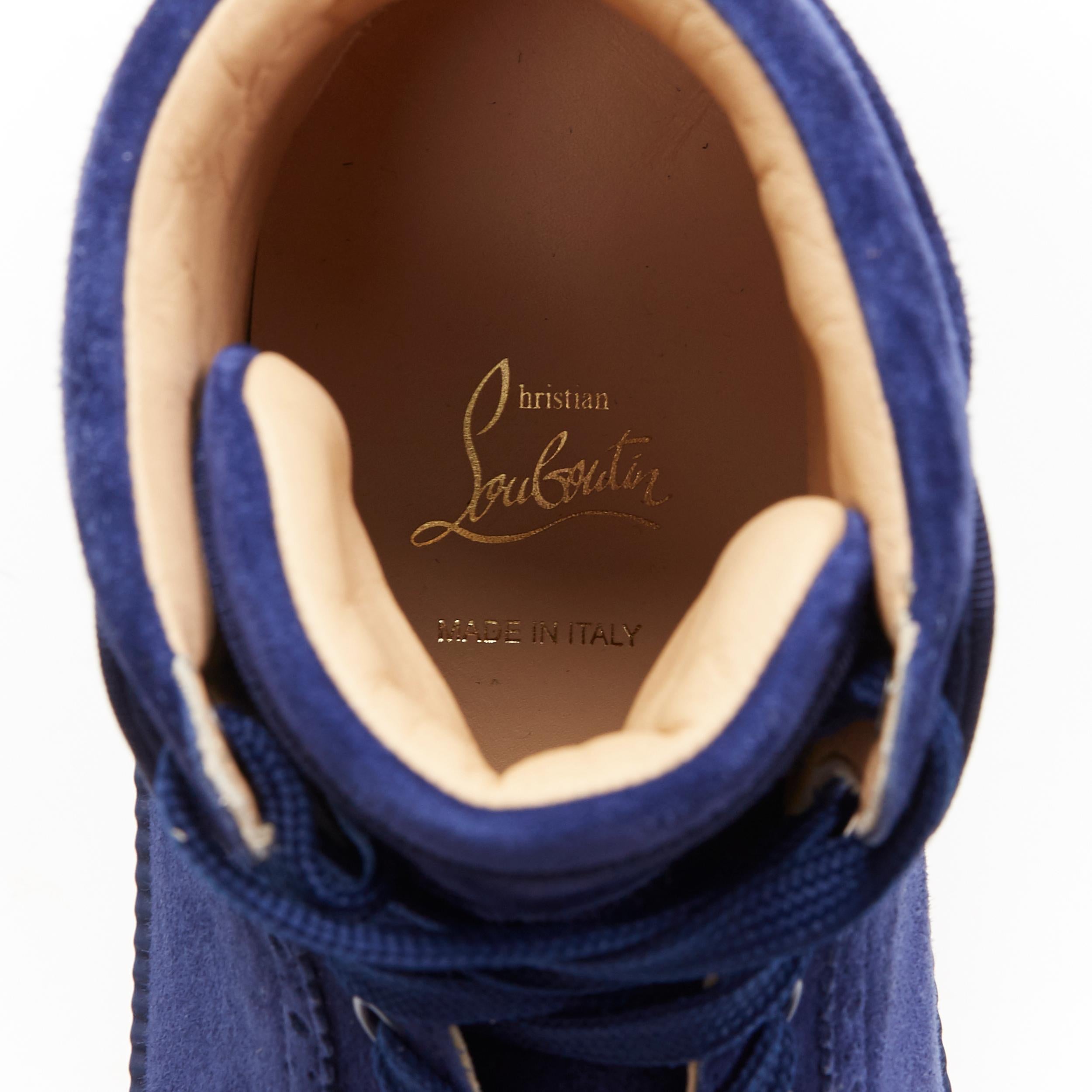 new CHRISTIAN LOUBOUTIN Loubikick navy blue suede spike high top sneaker EU41 4