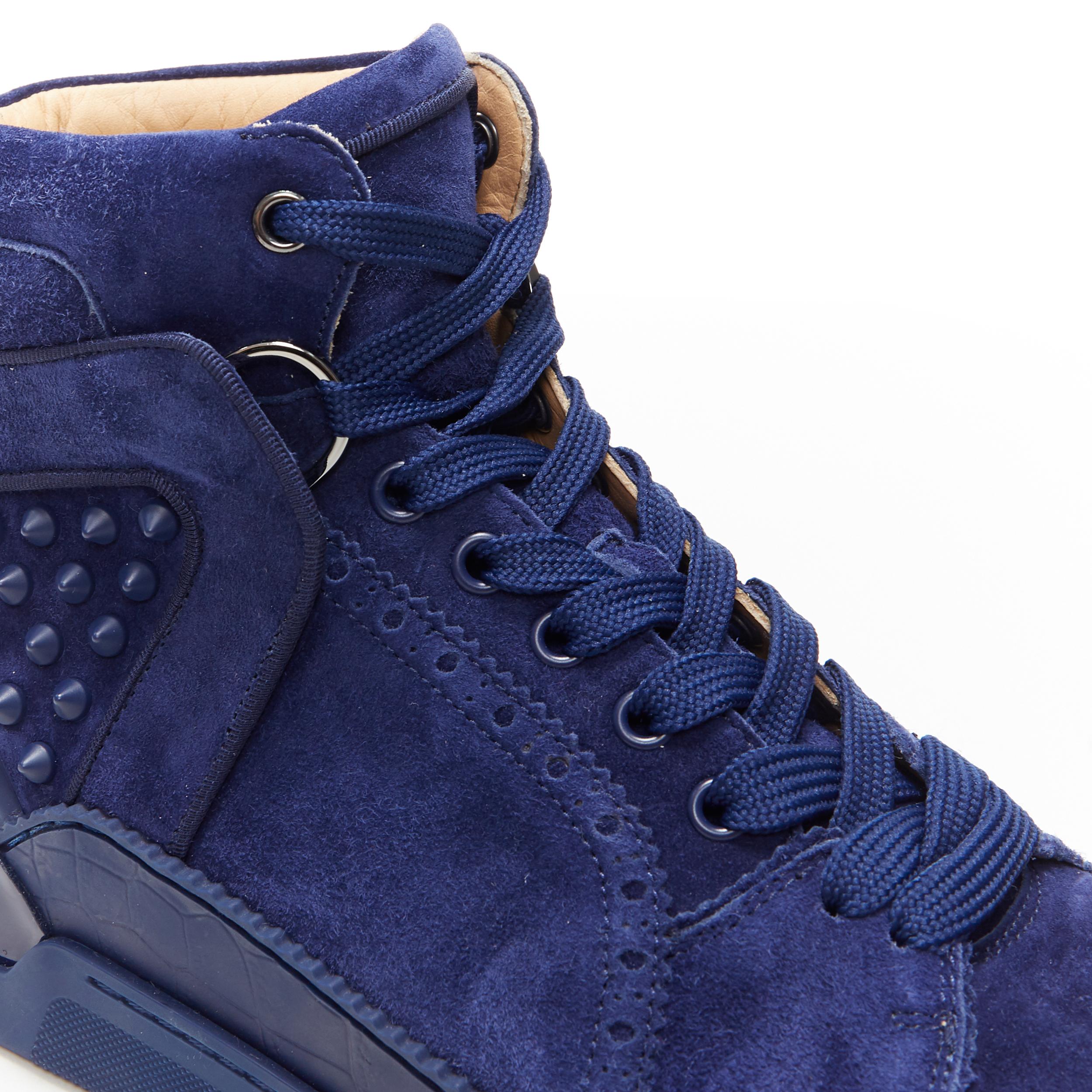 new CHRISTIAN LOUBOUTIN Loubikick navy blue suede spike high top sneaker EU41 2
