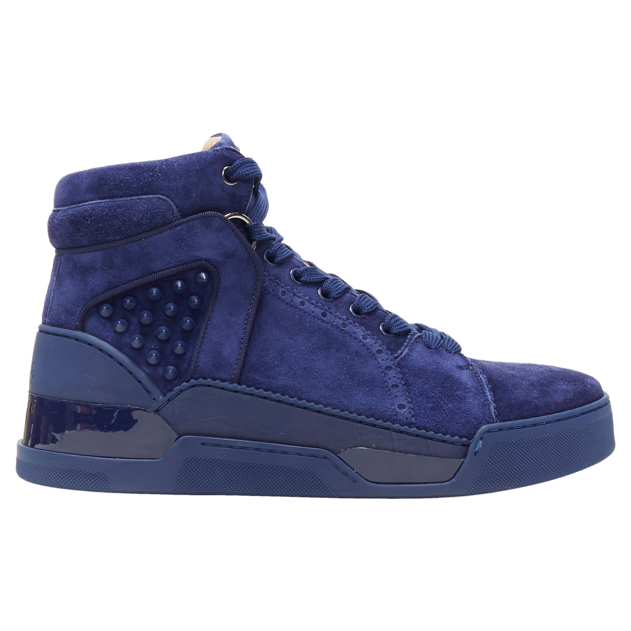 new CHRISTIAN LOUBOUTIN Loubikick navy blue suede spike high top sneaker EU41