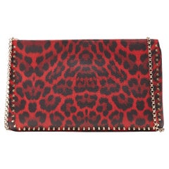 new CHRISTIAN LOUBOUTIN Loubiposh red leopard gold stud  crossbody clutch bag