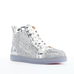 new CHRISTIAN LOUBOUTIN Louis Flat Strass crystal mirror silver sneaker EU39.5