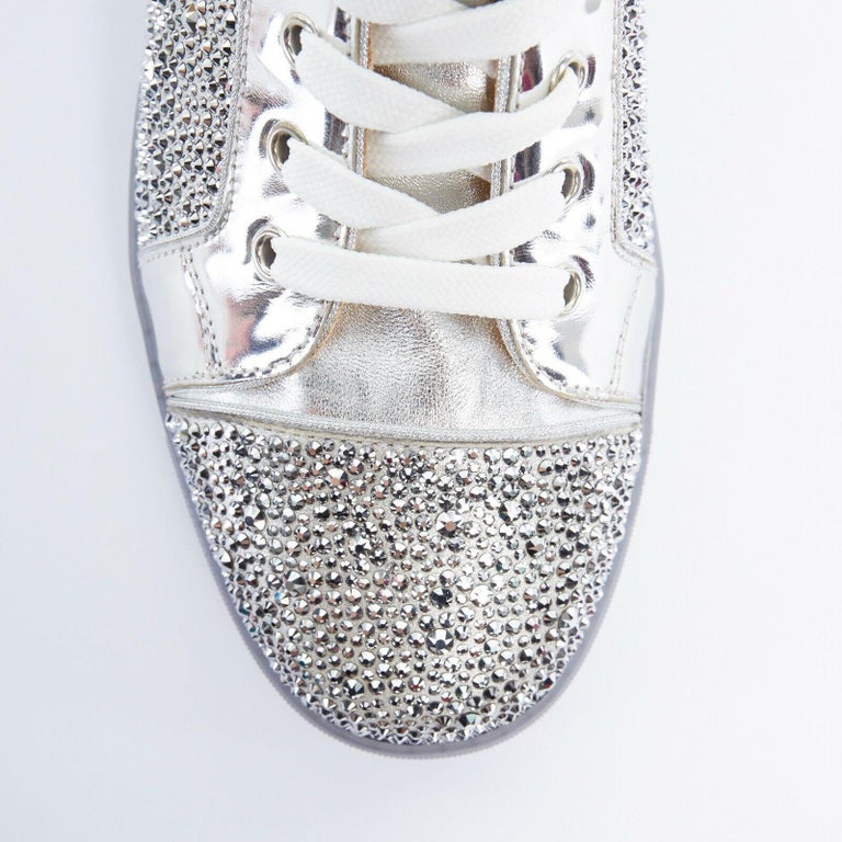 new CHRISTIAN LOUBOUTIN Louis Flat Strass crystal mirror silver sneaker ...