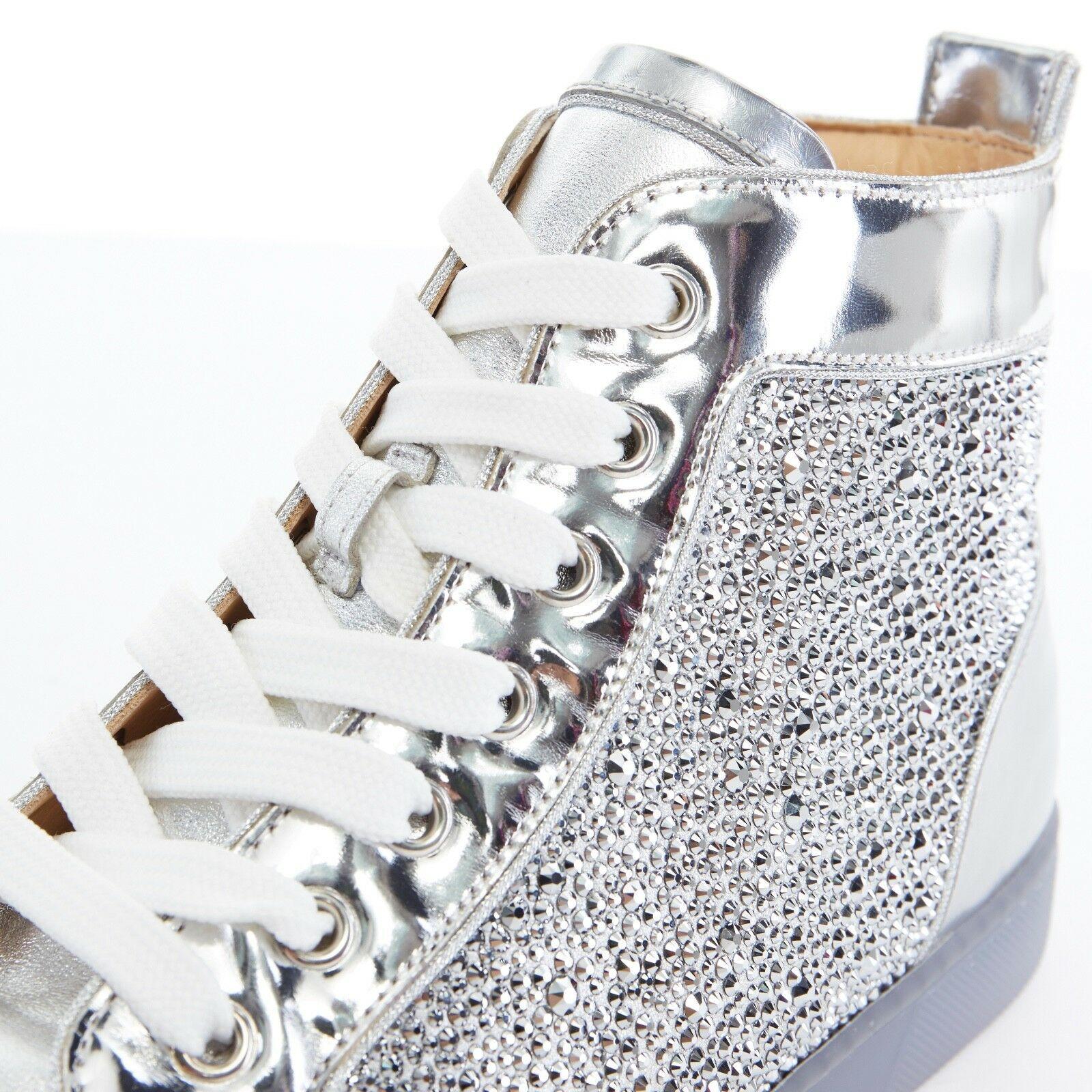 Women's new CHRISTIAN LOUBOUTIN Louis Flat Strass crystal mirror silver sneaker EU39.5