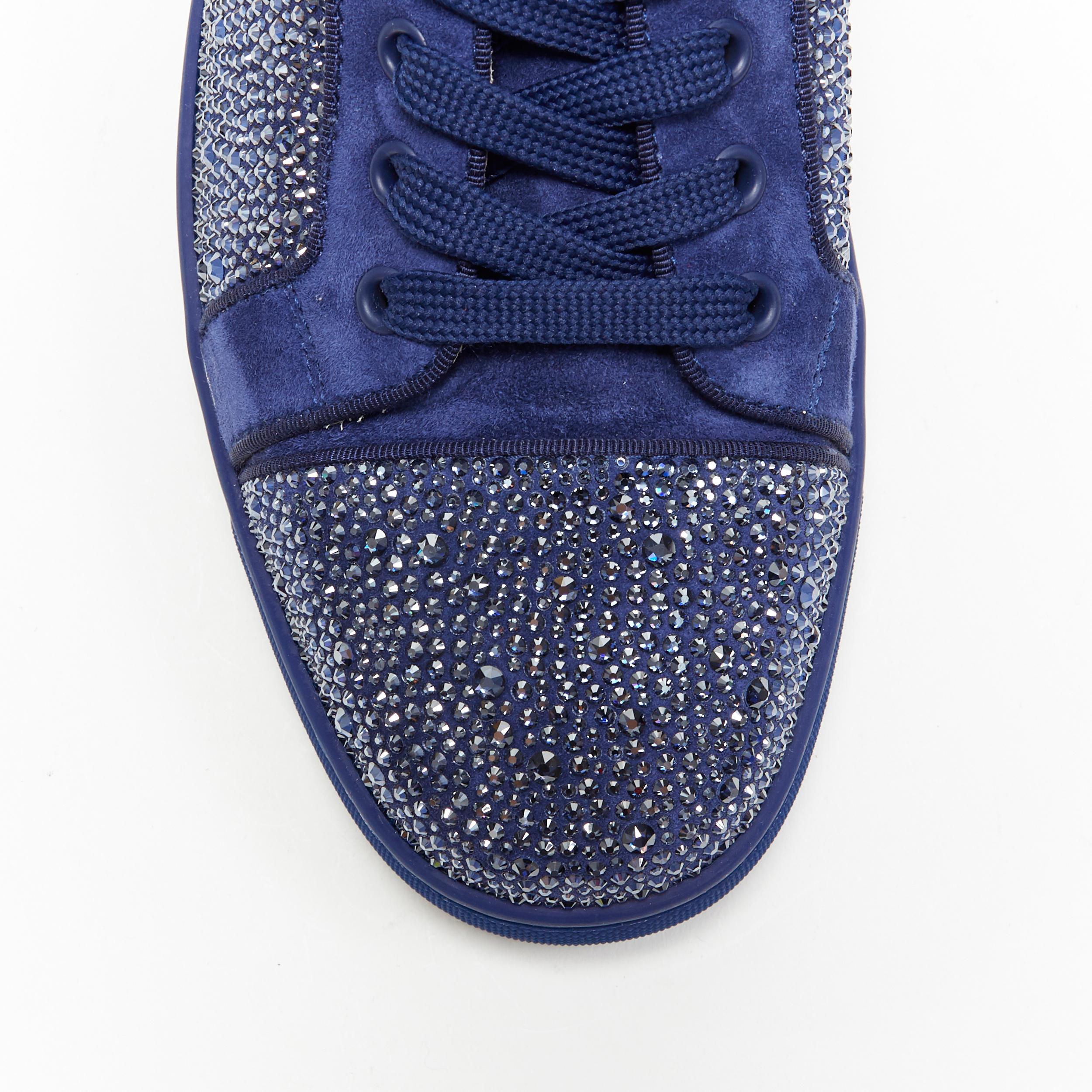 Blue new CHRISTIAN LOUBOUTIN Louis Junior blue strass crystal low top sneaker EU43