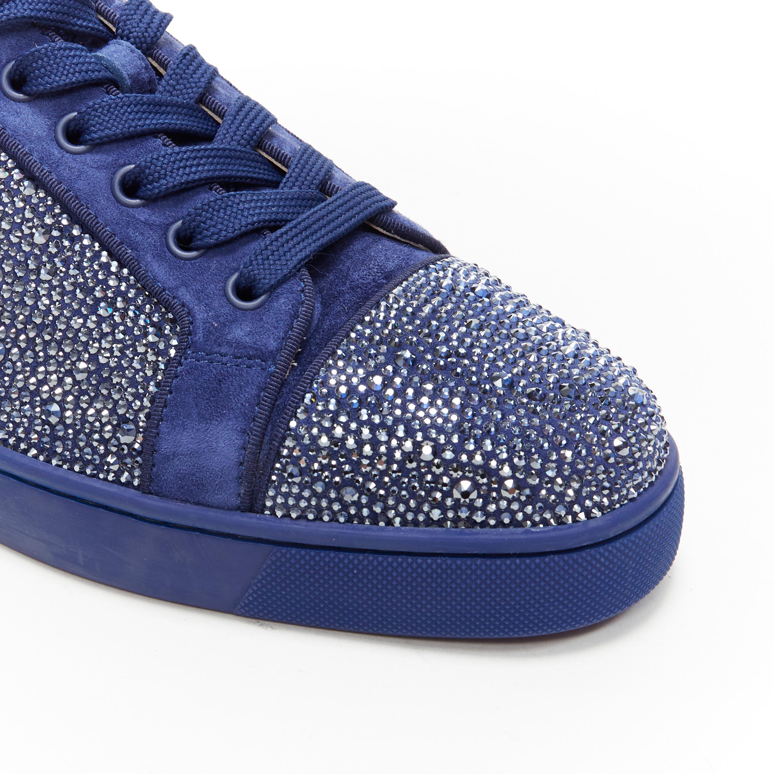 new CHRISTIAN LOUBOUTIN Louis Junior blue strass crystal low top sneaker EU43 In New Condition In Hong Kong, NT