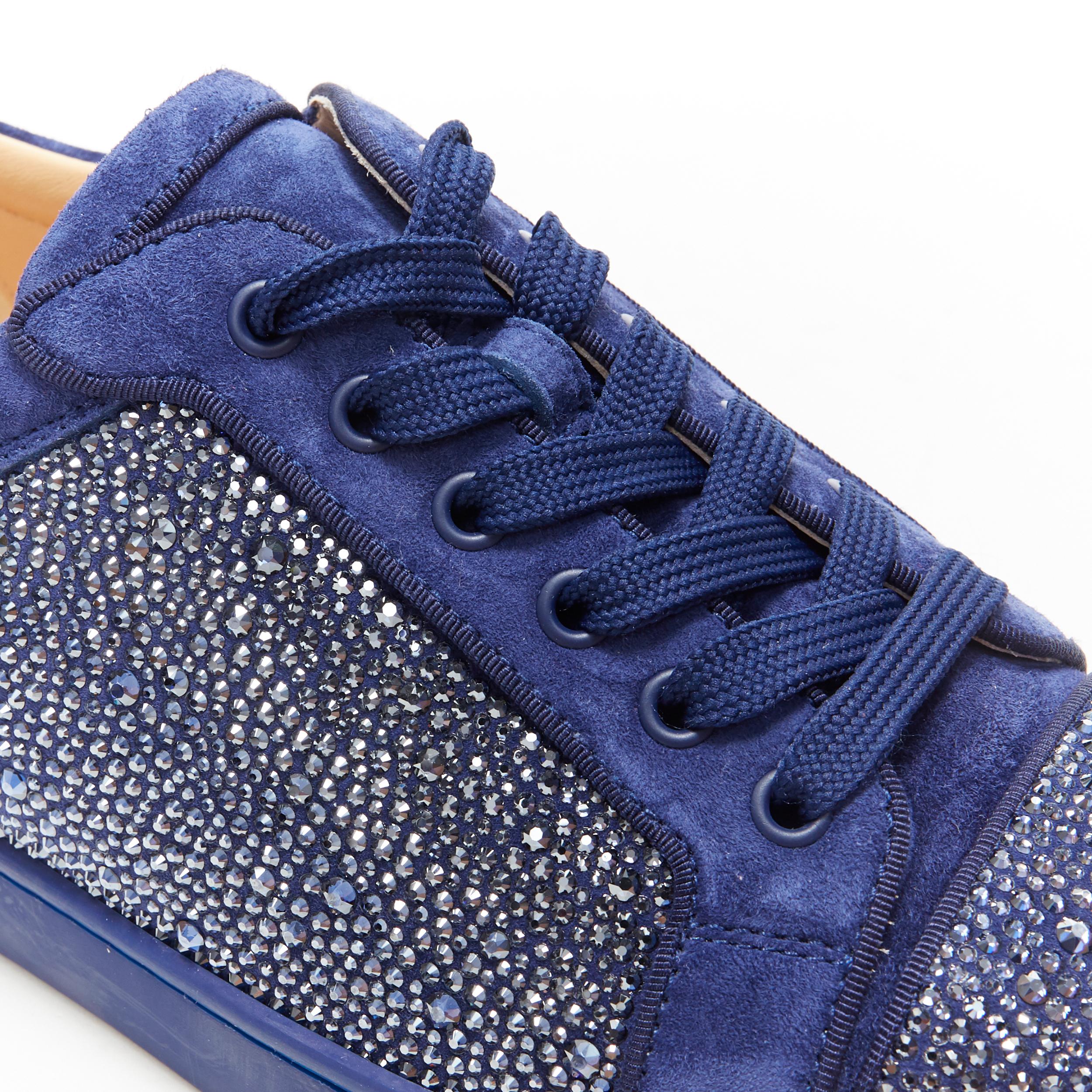 Men's new CHRISTIAN LOUBOUTIN Louis Junior blue strass crystal low top sneaker EU43