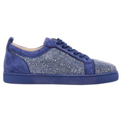 new CHRISTIAN LOUBOUTIN Louis Junior blue strass crystal low top sneaker EU43