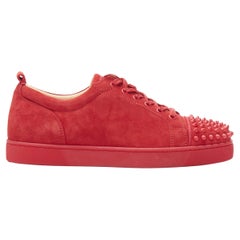 new CHRISTIAN LOUBOUTIN Louis Junior Spike red suede spike toe low sneaker EU42