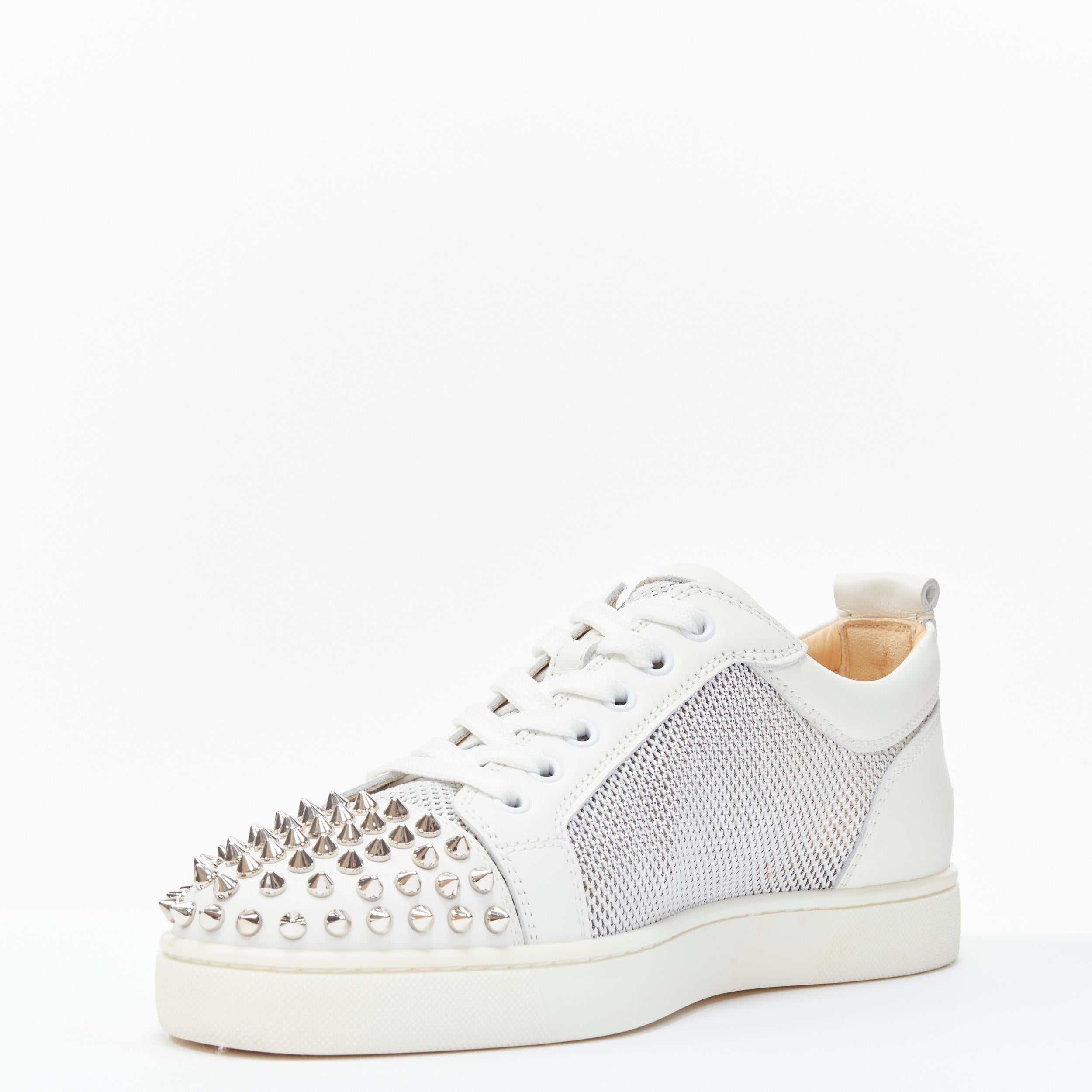 new CHRISTIAN LOUBOUTIN Louis Junior Spikes white silver low top sneakers EU40.5 In New Condition In Hong Kong, NT