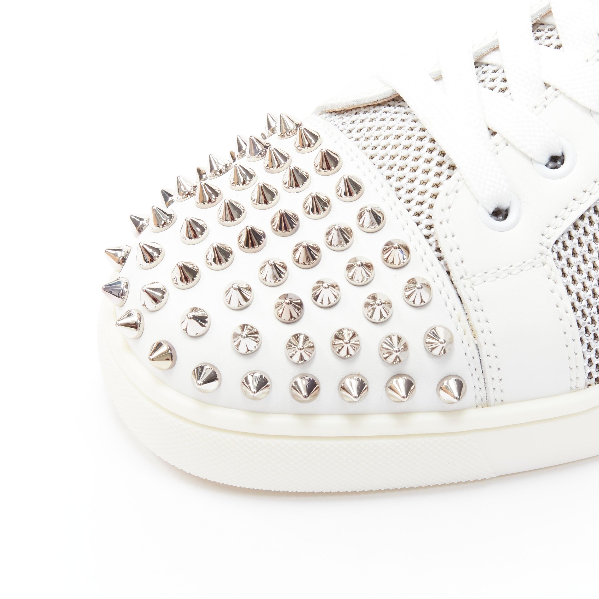 Men's new CHRISTIAN LOUBOUTIN Louis Junior Spikes white silver low top sneakers EU40.5