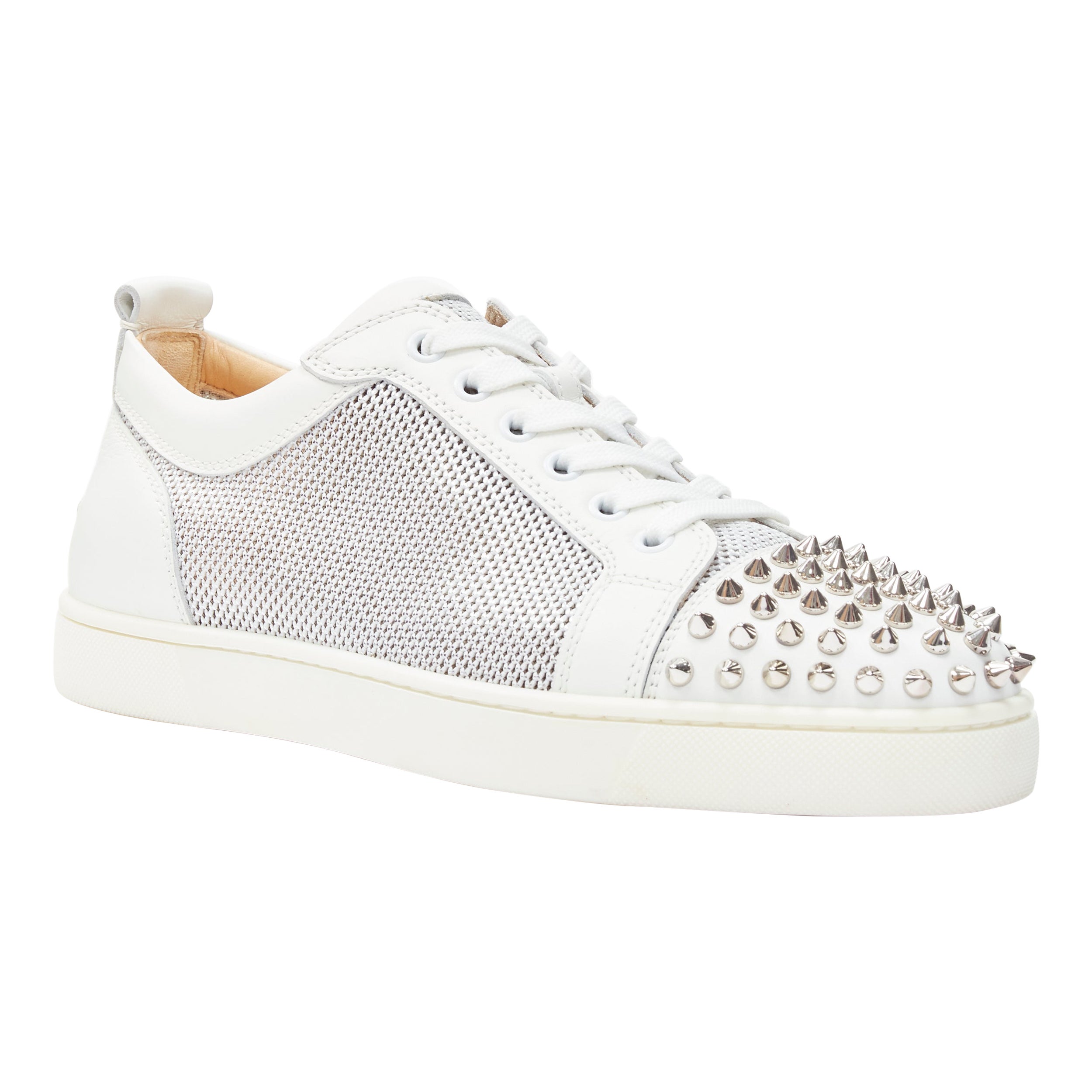 new CHRISTIAN LOUBOUTIN Louis Junior Spikes white silver low top sneakers EU40.5