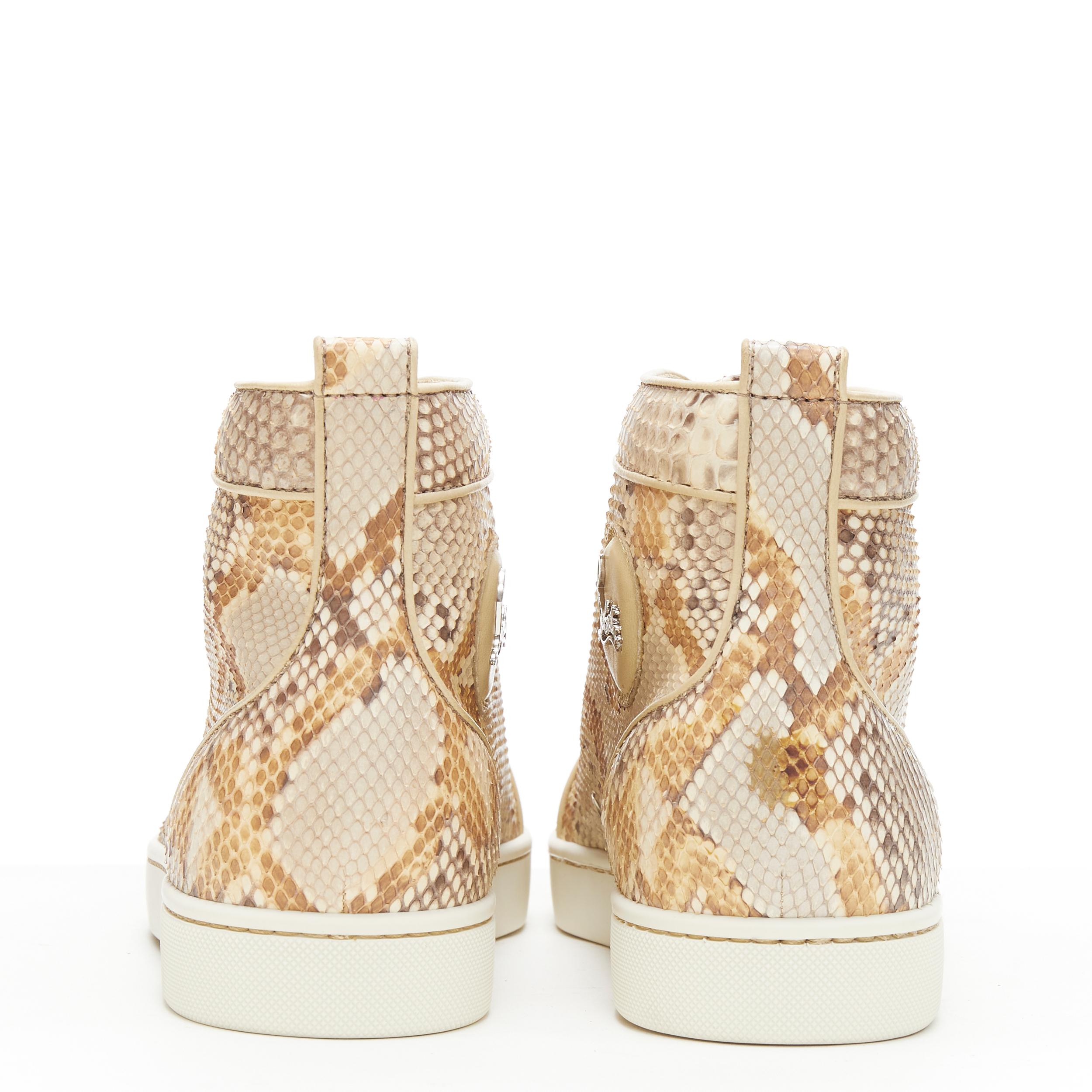 De los hombres nuevo CHRISTIAN LOUBOUTIN Louis zapatilla alta de piel de serpiente beige natural EU41.5