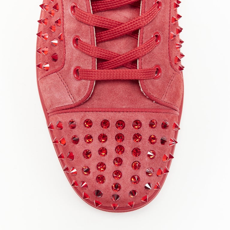 new CHRISTIAN LOUBOUTIN Louis Spikes Krysta red suede spike strass hi top  EU41.5 at 1stDibs
