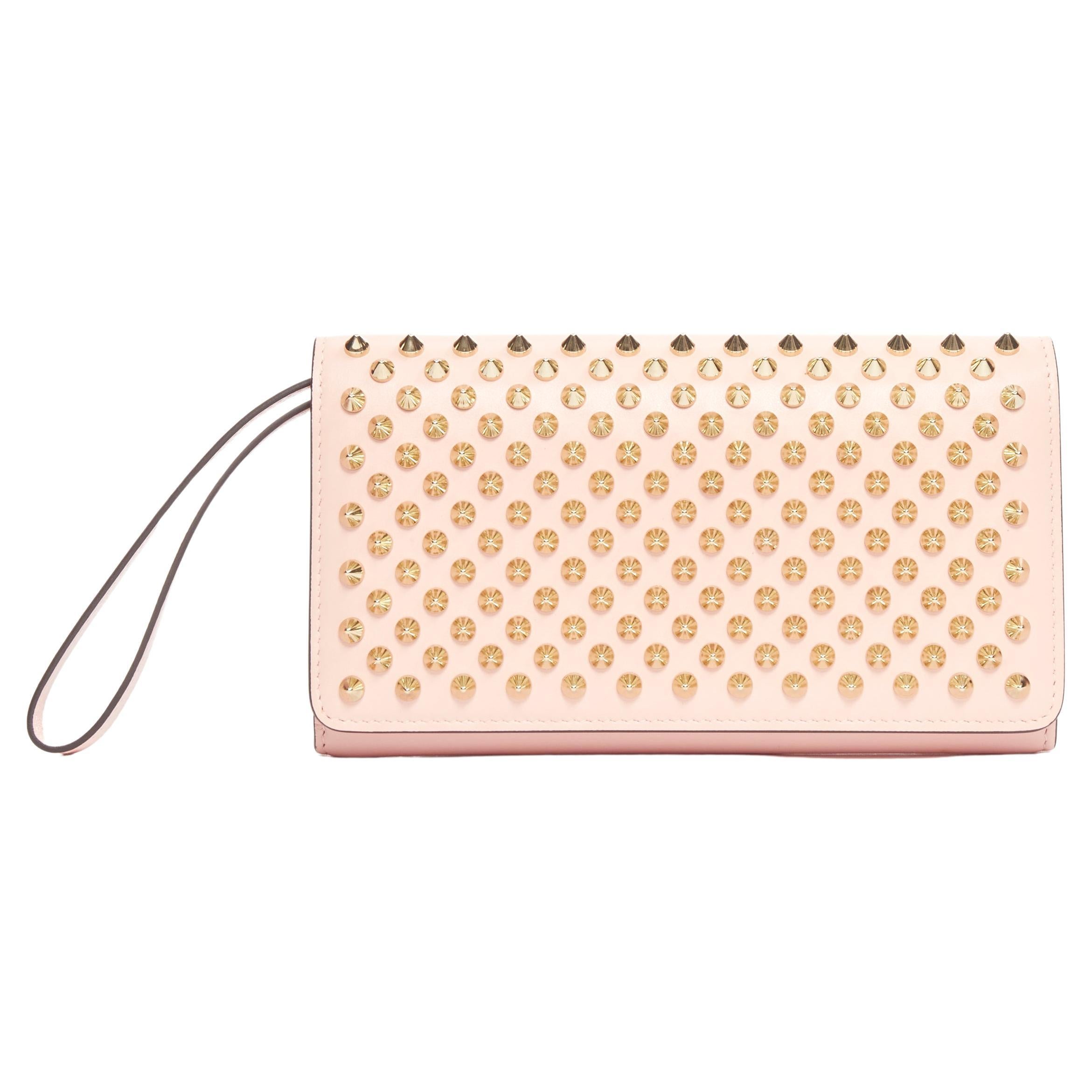 new CHRISTIAN LOUBOUTIN Macaron pink gold spike stud flap wallet