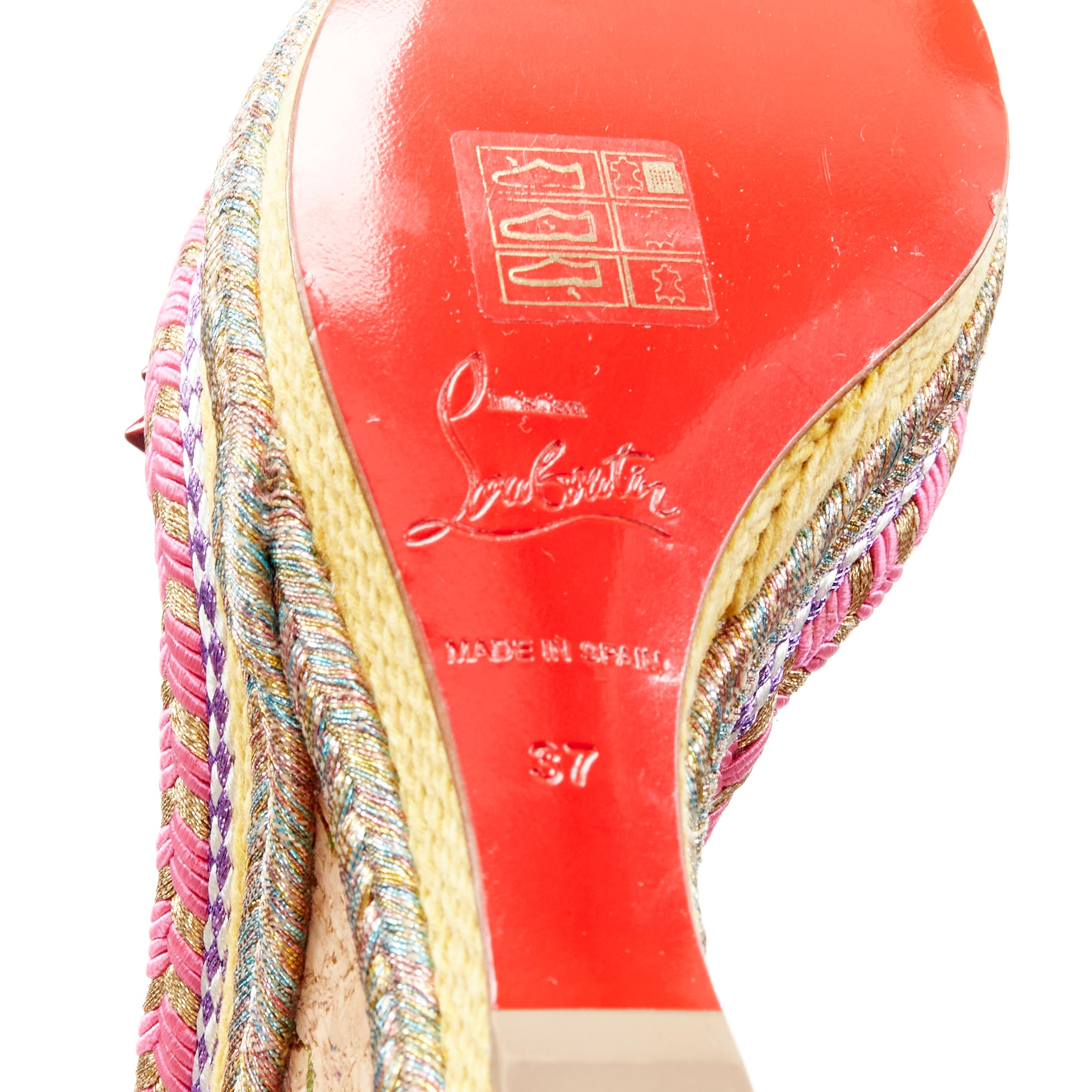 new CHRISTIAN LOUBOUTIN Madmonica 120 gold pink studded cork wedge heel EU37 5