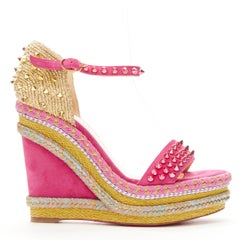 new CHRISTIAN LOUBOUTIN Madmonica 120 pink studded cork wedge platform heel EU37