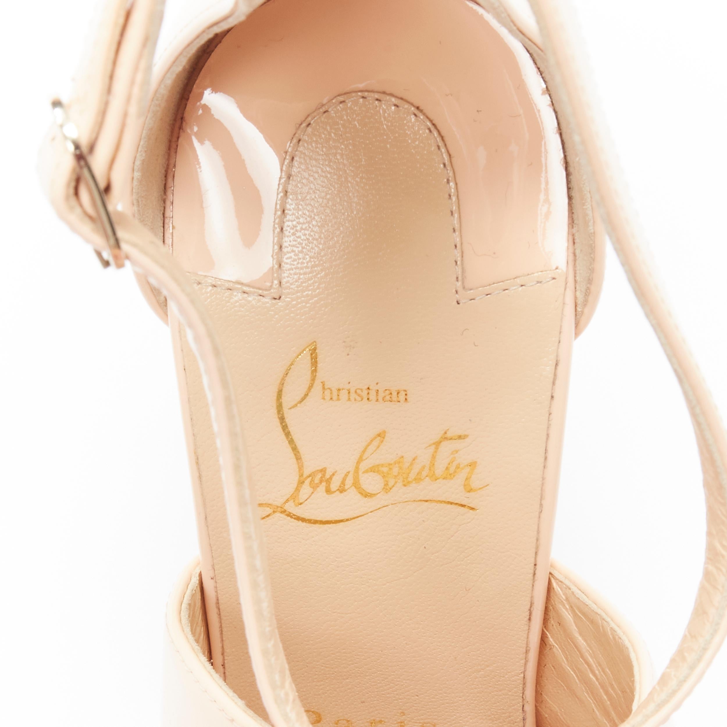 new CHRISTIAN LOUBOUTIN Malefissima 110 nude patent cross strappy sandals EU37.5 For Sale 2