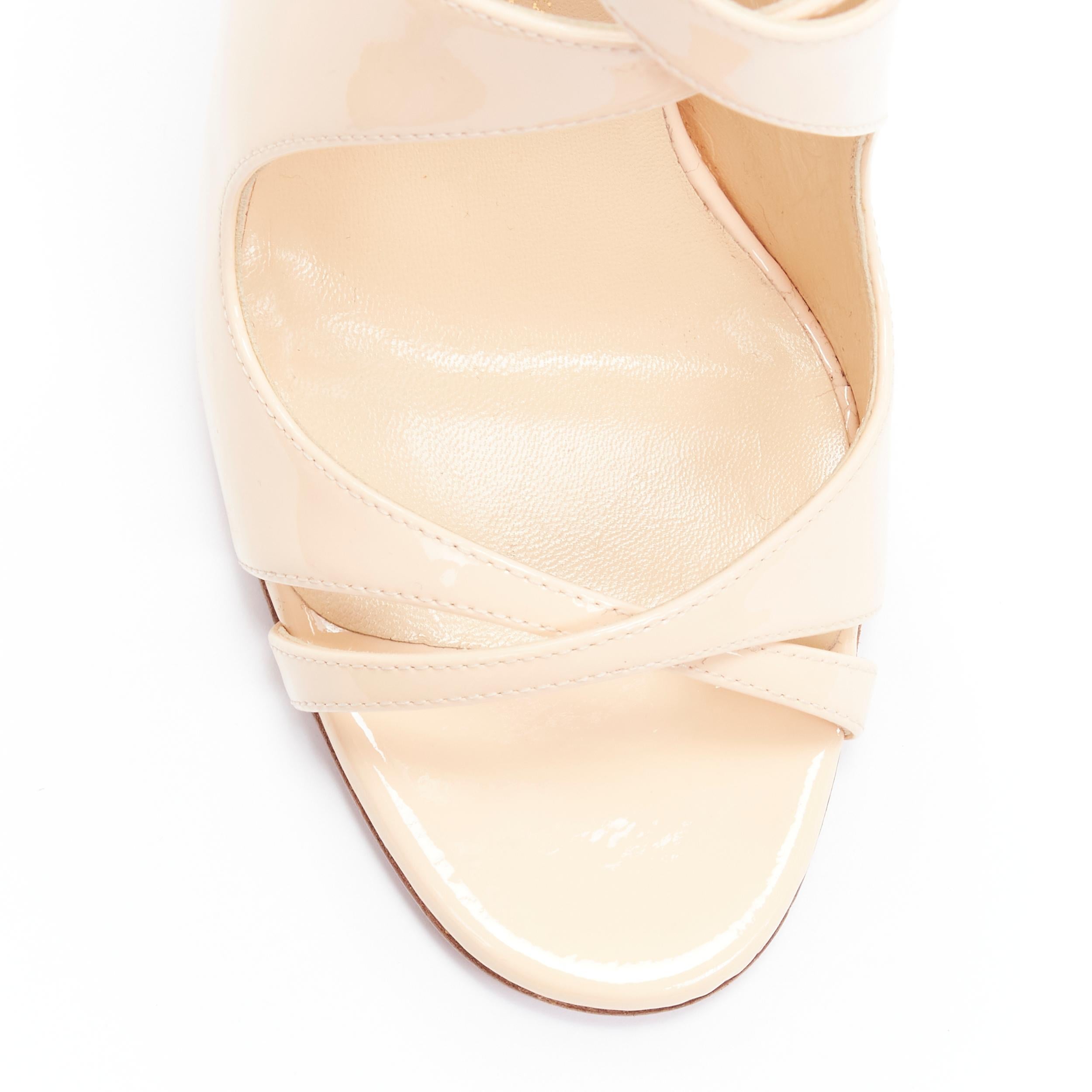 White new CHRISTIAN LOUBOUTIN Malefissima 110 nude patent cross strappy sandals EU37.5 For Sale