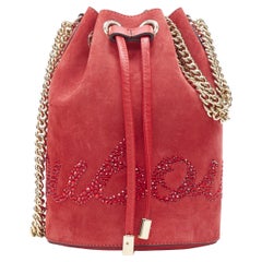 new CHRISTIAN LOUBOUTIN Marie Jane red suede strass crystal bucket crossbody bag