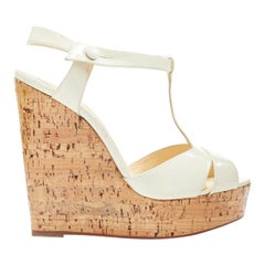 new CHRISTIAN LOUBOUTIN Marina Liege white patent lacquered cork wedge EU38