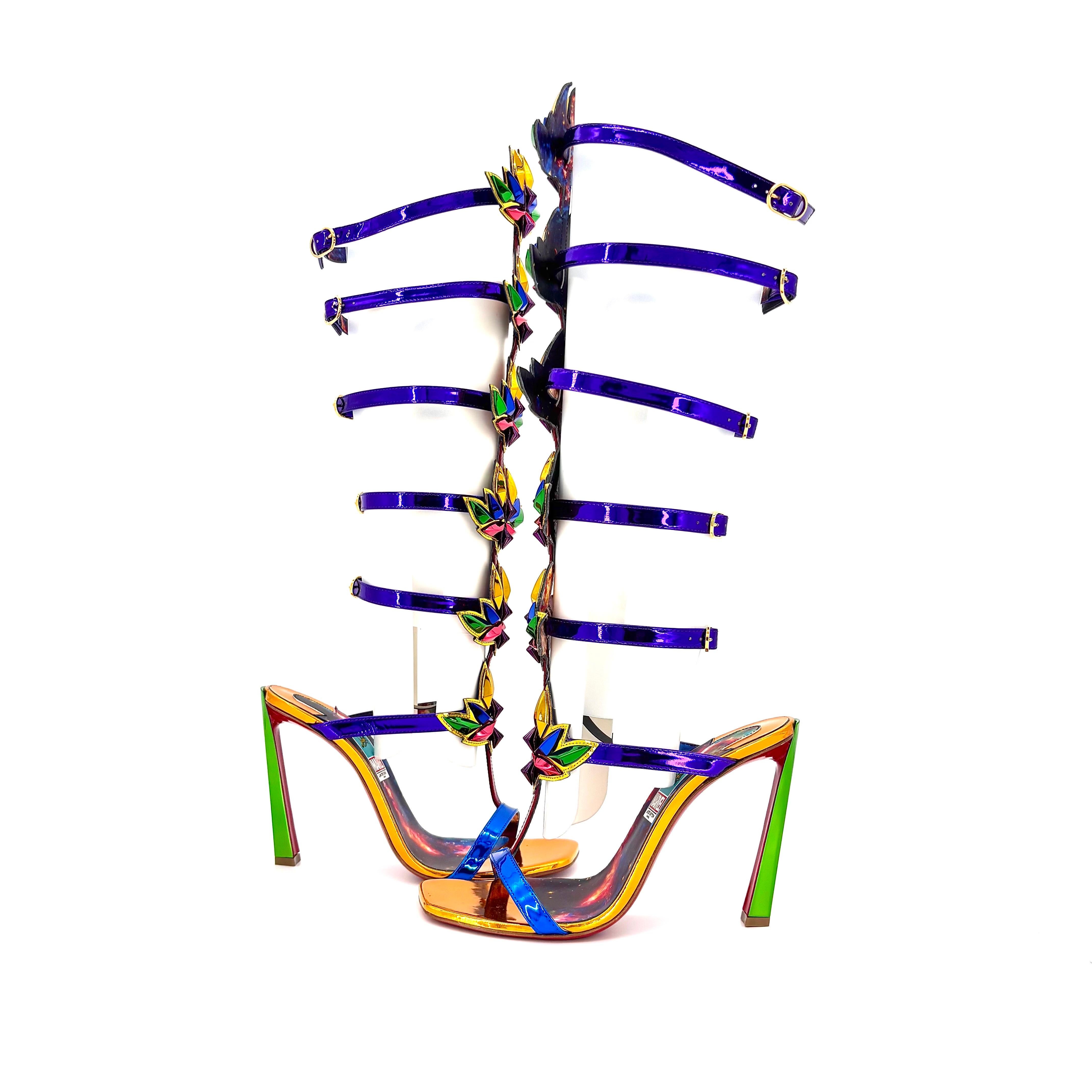 Beige NEW Christian Louboutin Marvel Sea Warrior 100 Gladiator Knee High Sandals 39