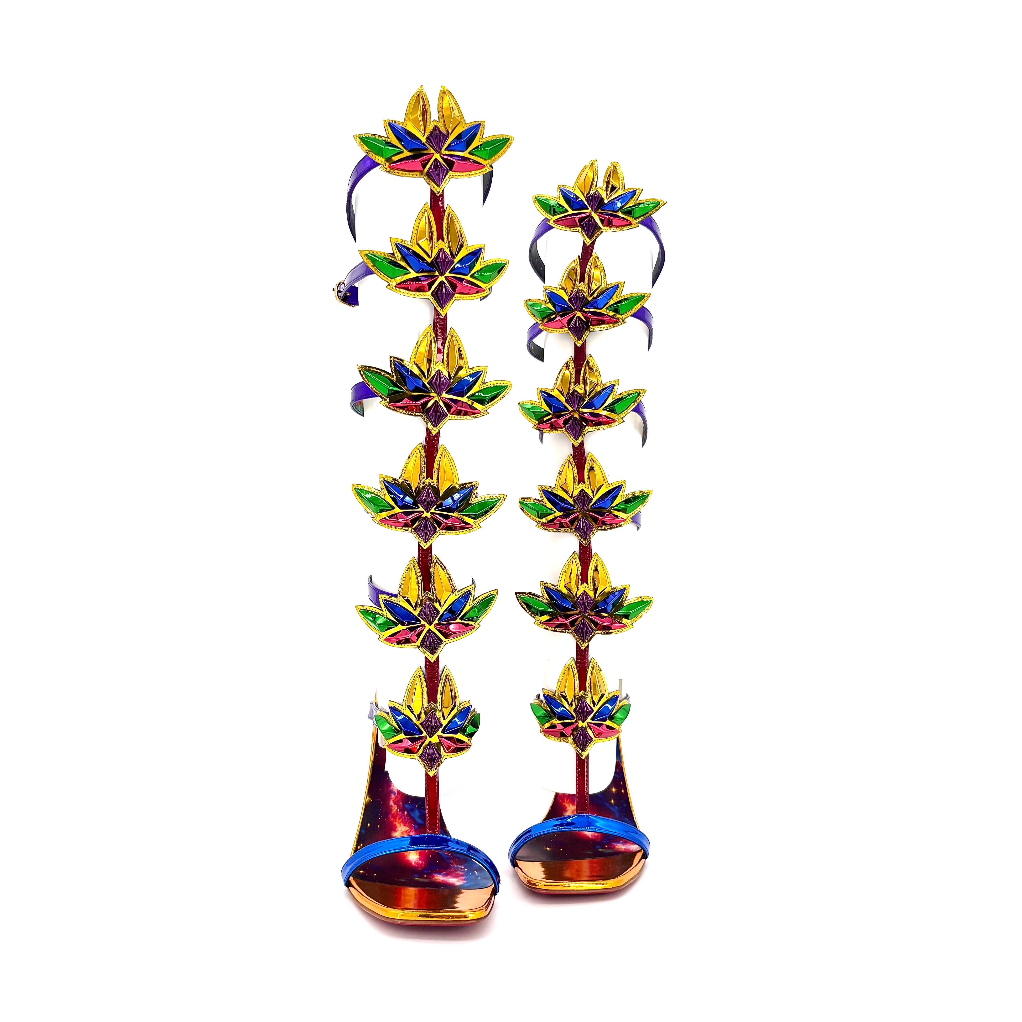 NEW Christian Louboutin Marvel Sea Warrior 100 Gladiator Knee High Sandals 39 Excellent état à Mechanicsville, VA