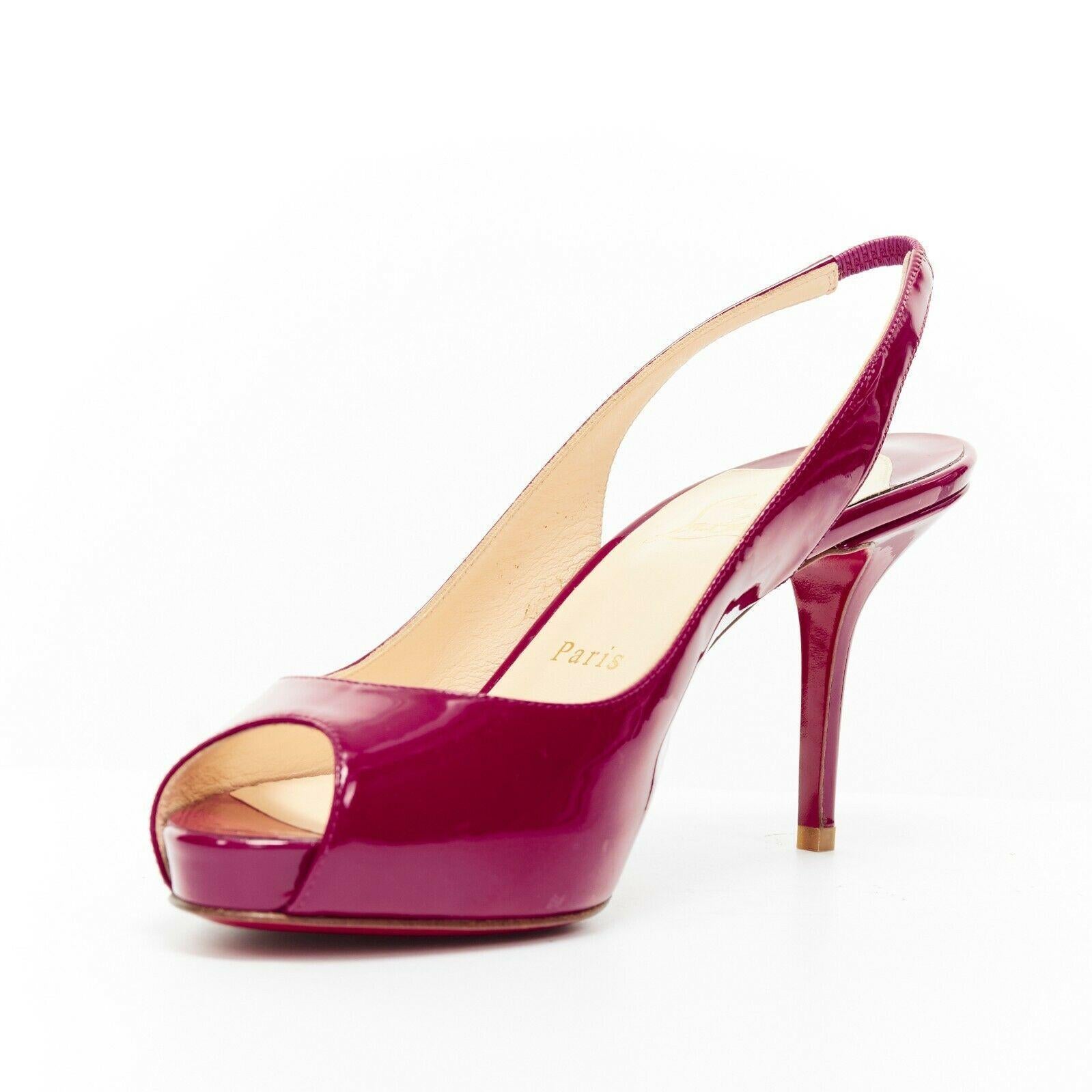new CHRISTIAN LOUBOUTIN Mater Claude Sling 85 raspberry pink patent heels EU38.5 In Good Condition In Hong Kong, NT