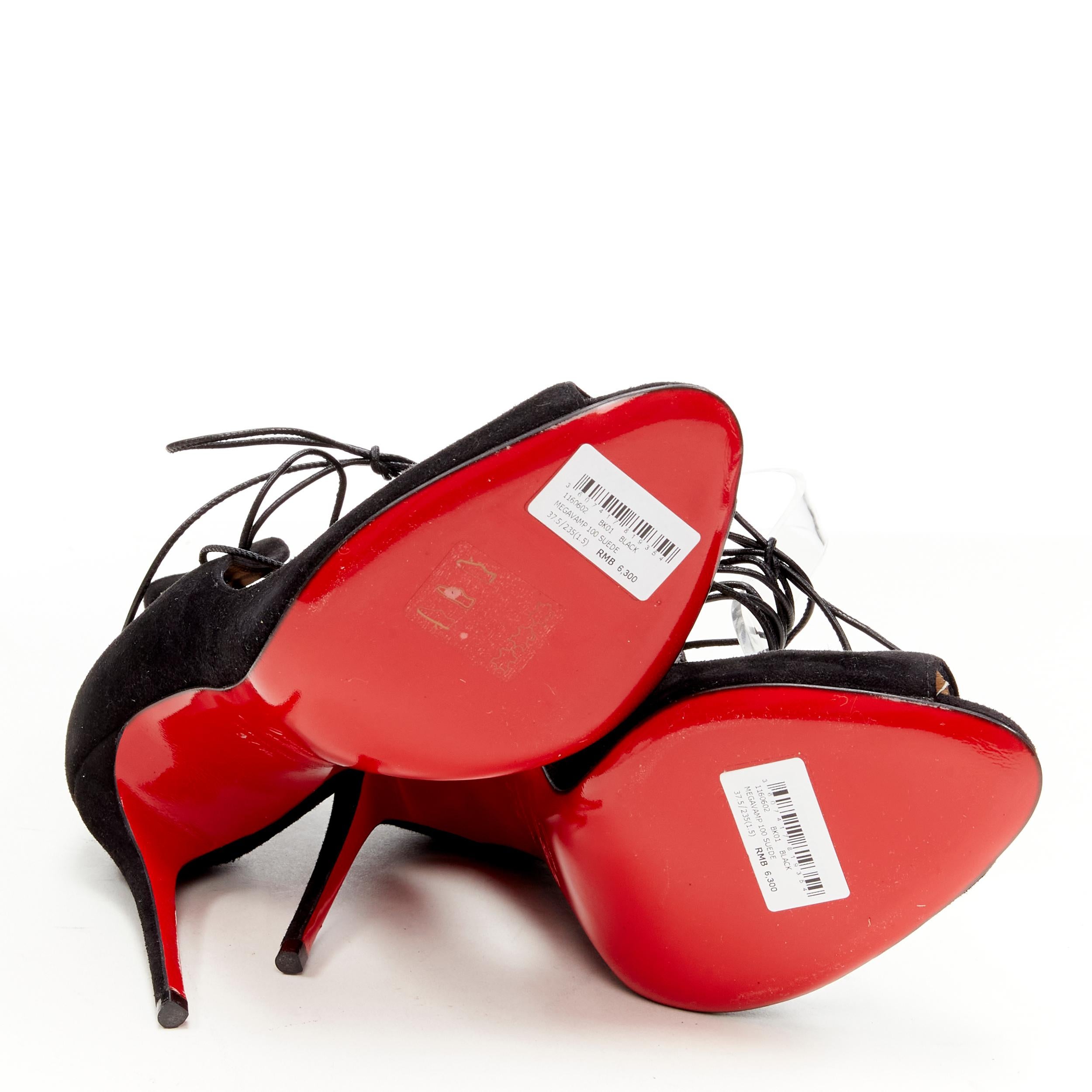 new CHRISTIAN LOUBOUTIN Megavamp 120 black suede laced ankle peep heel EU37.5 For Sale 4