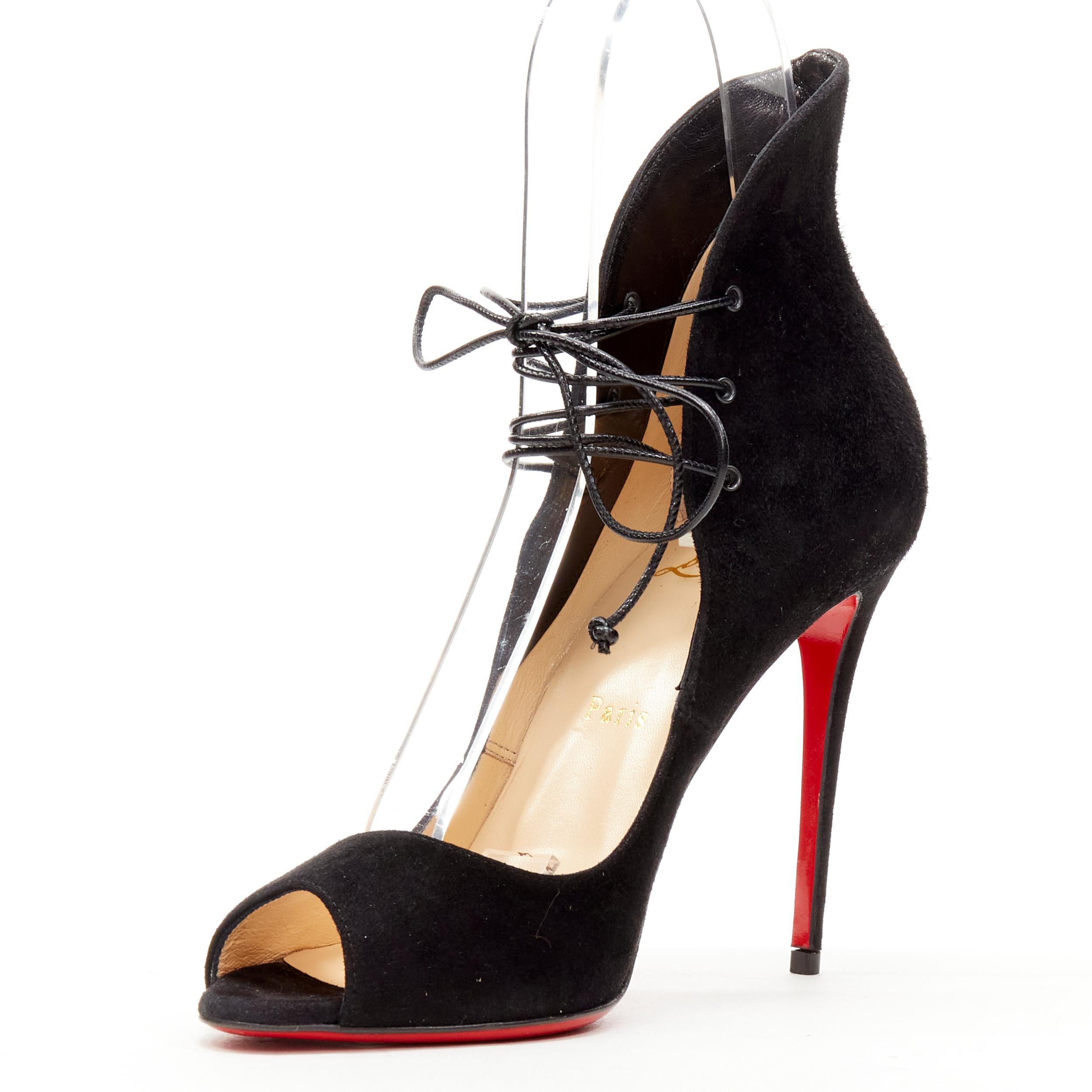 new CHRISTIAN LOUBOUTIN Megavamp 120 black suede laced ankle peep heel ...