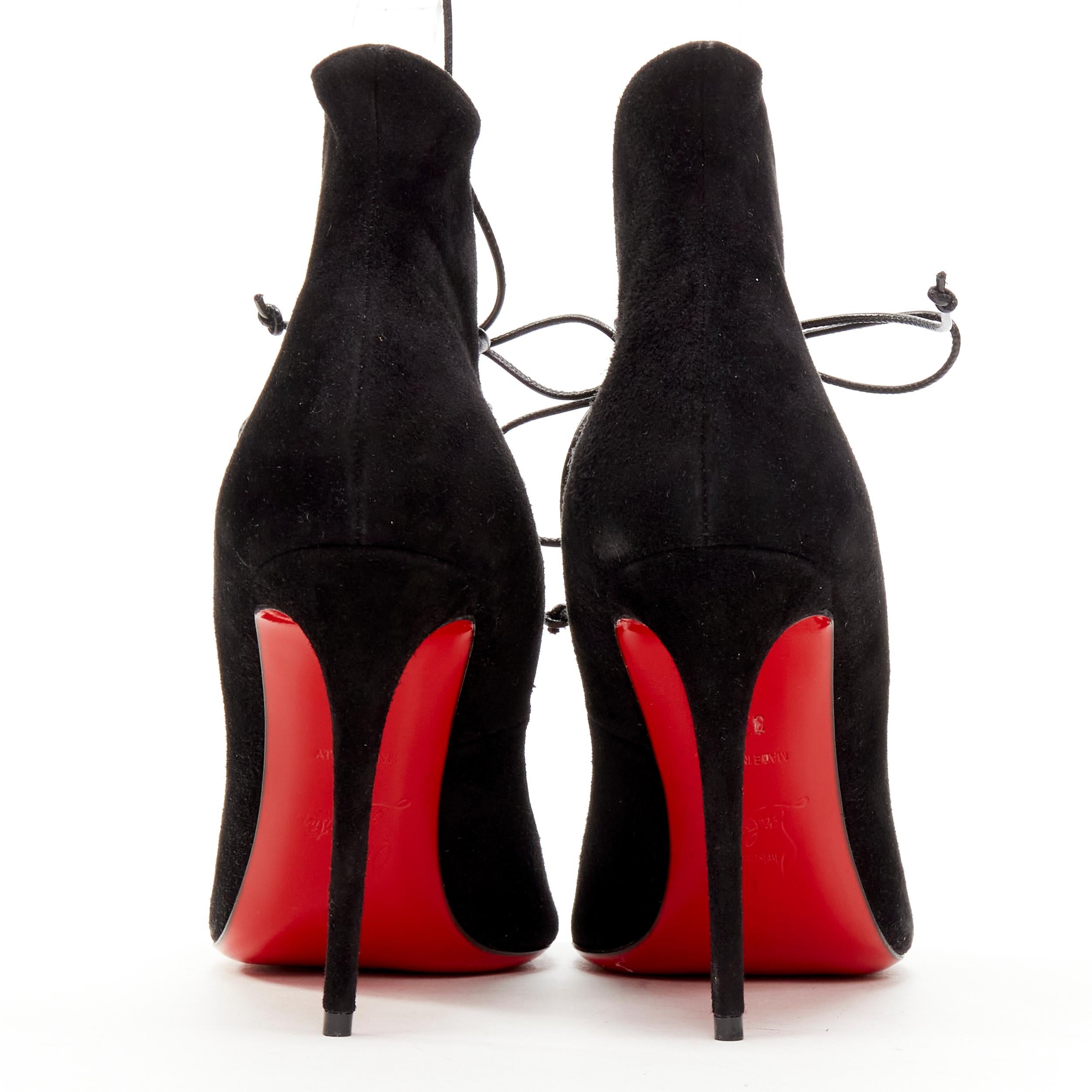 Black new CHRISTIAN LOUBOUTIN Megavamp 120 black suede laced ankle peep heel EU37.5 For Sale