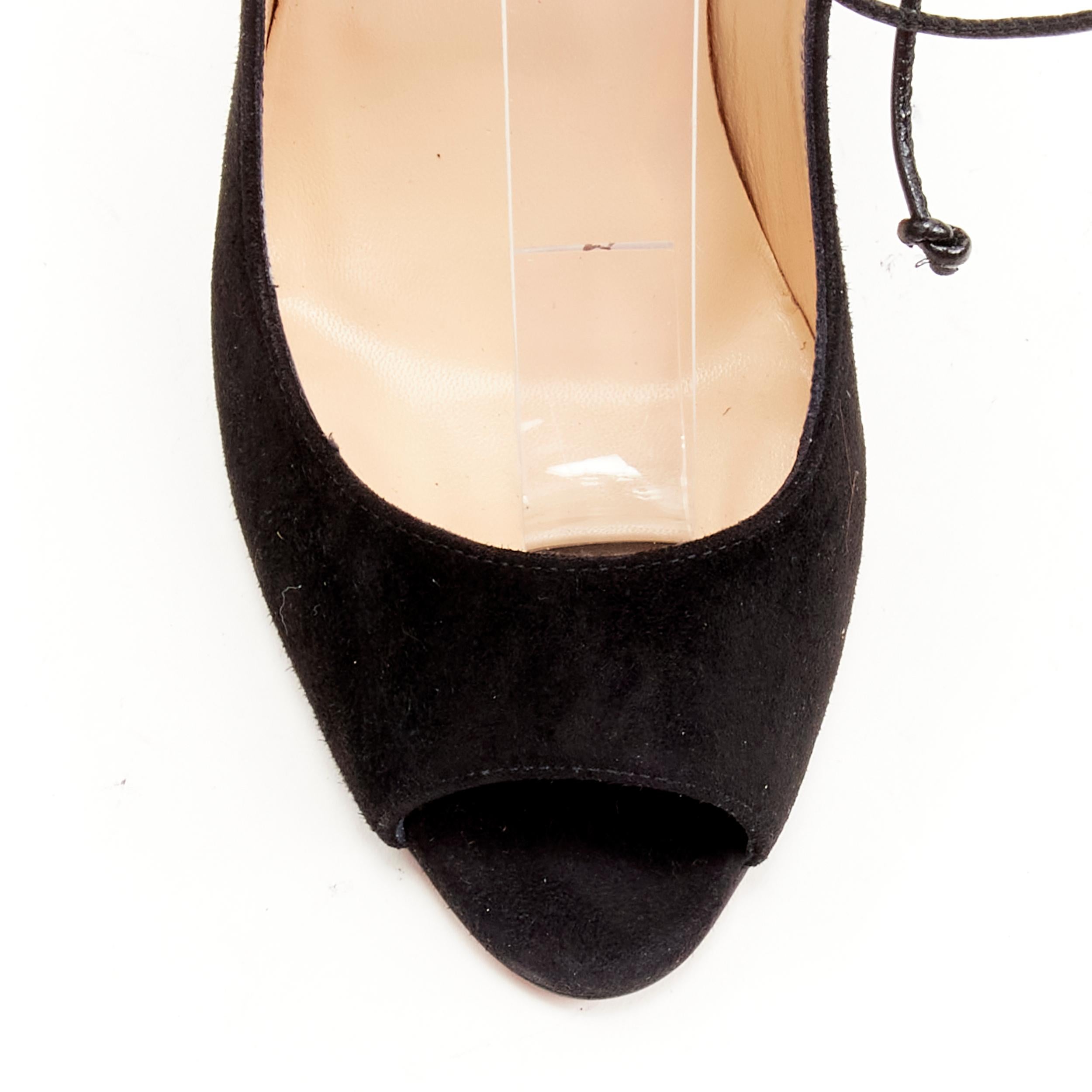 new CHRISTIAN LOUBOUTIN Megavamp 120 black suede laced ankle peep heel EU37.5 In New Condition For Sale In Hong Kong, NT