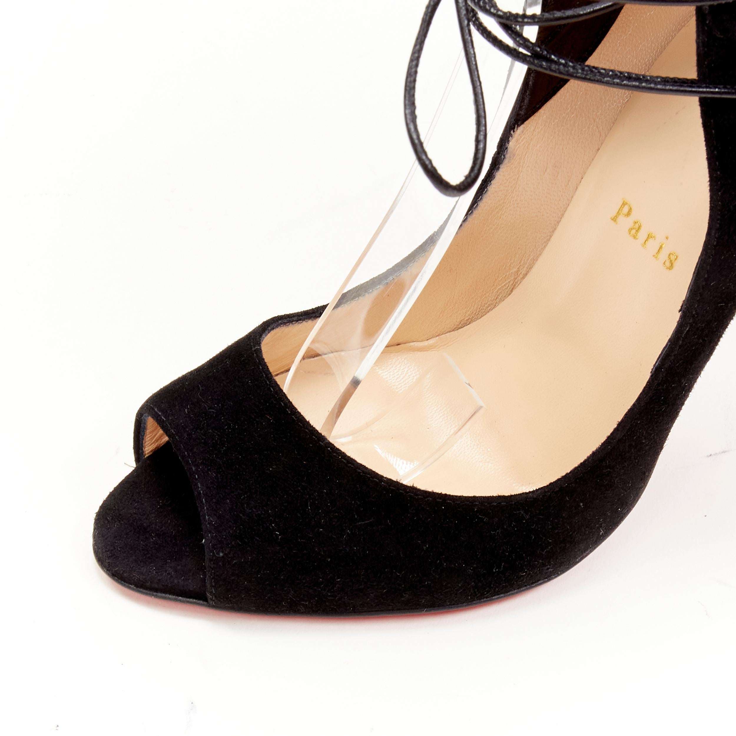 Women's new CHRISTIAN LOUBOUTIN Megavamp 120 black suede laced ankle peep heel EU37.5 For Sale