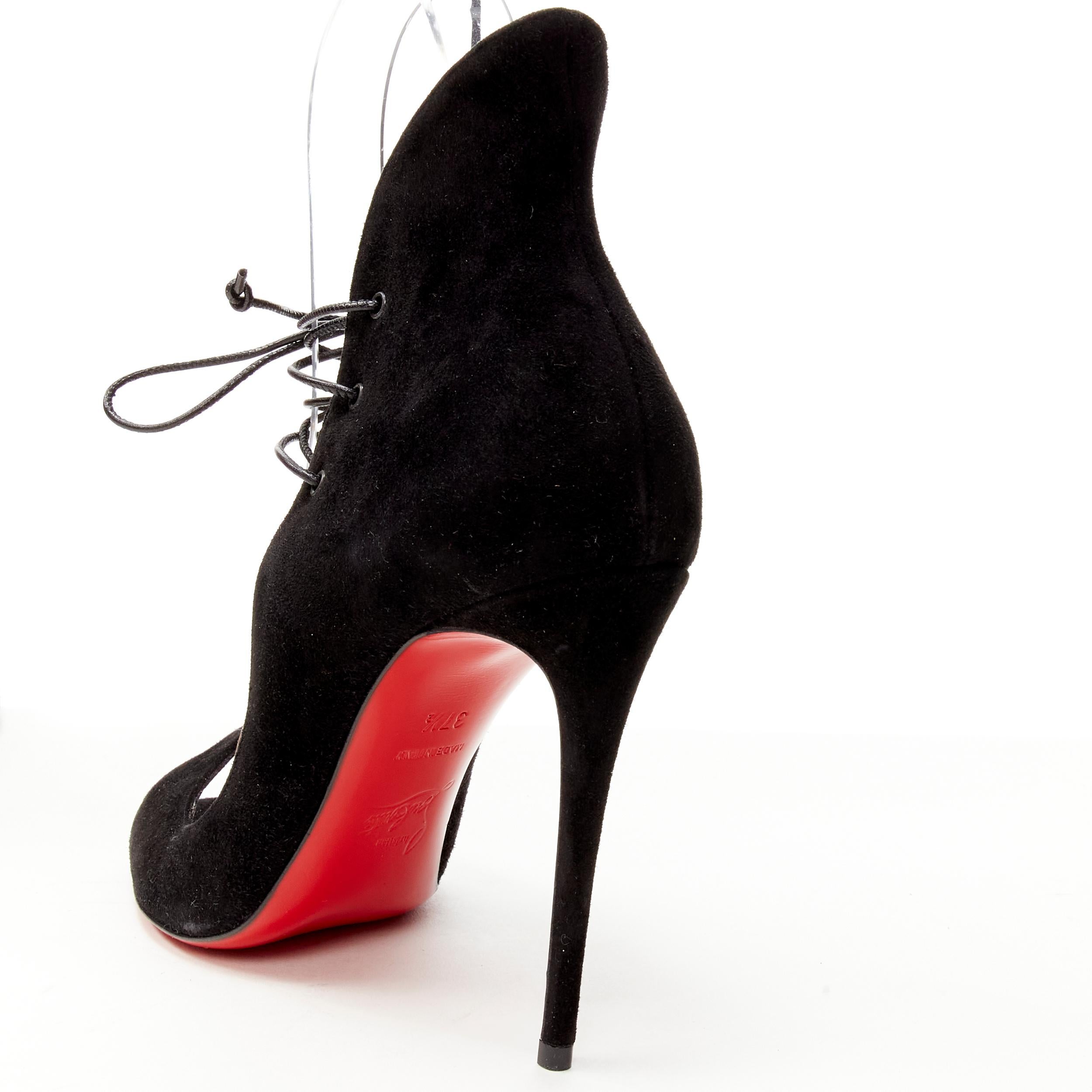 new CHRISTIAN LOUBOUTIN Megavamp 120 black suede laced ankle peep heel EU37.5 For Sale 1