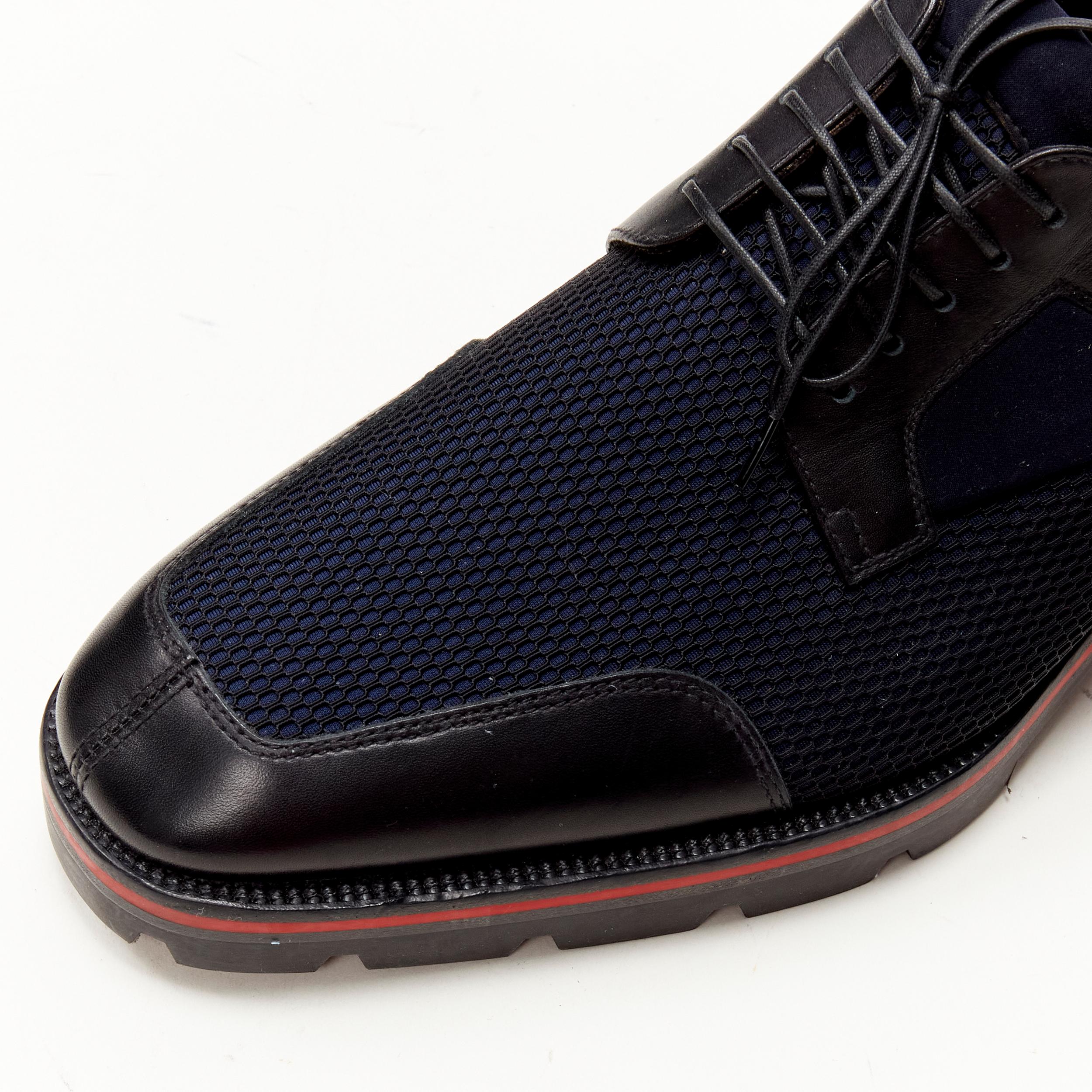 new CHRISTIAN LOUBOUTIN Mika Sky navy neoprene leather trim derby brogue EU42 In New Condition For Sale In Hong Kong, NT