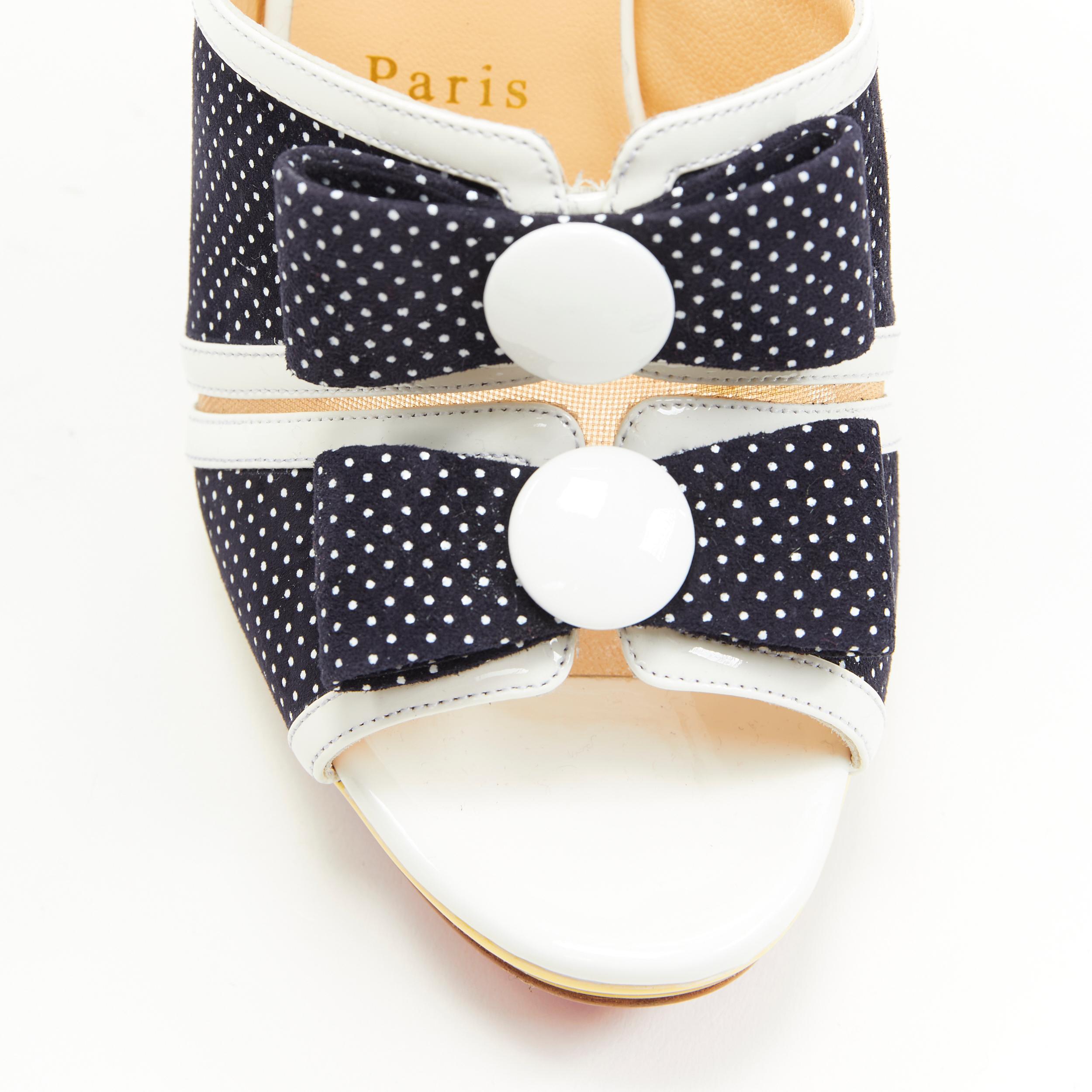 new CHRISTIAN LOUBOUTIN Miss Daisy 120 navy polka dot bow platform mule EU36.5 In New Condition In Hong Kong, NT