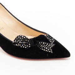 Nouveau CHRISTIAN LOUBOUTIN Mlle Menule velours noir strass bow kitten heel EU38