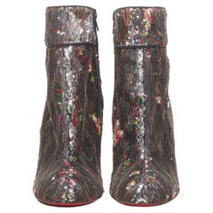 new CHRISTIAN LOUBOUTIN Moulamax 100 pailettes silver sequins ankle bootie EU36