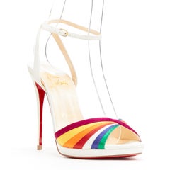 new CHRISTIAN LOUBOUTIN Naseeba 120 white rainbow twist satin sandals EU35.5