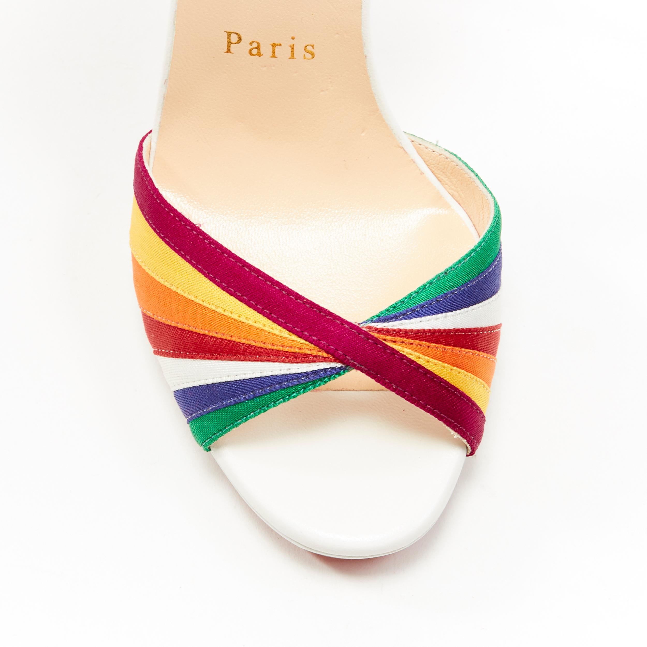 new CHRISTIAN LOUBOUTIN Naseeba 120 white rainbow twist satin sandals EU35.5 In New Condition In Hong Kong, NT