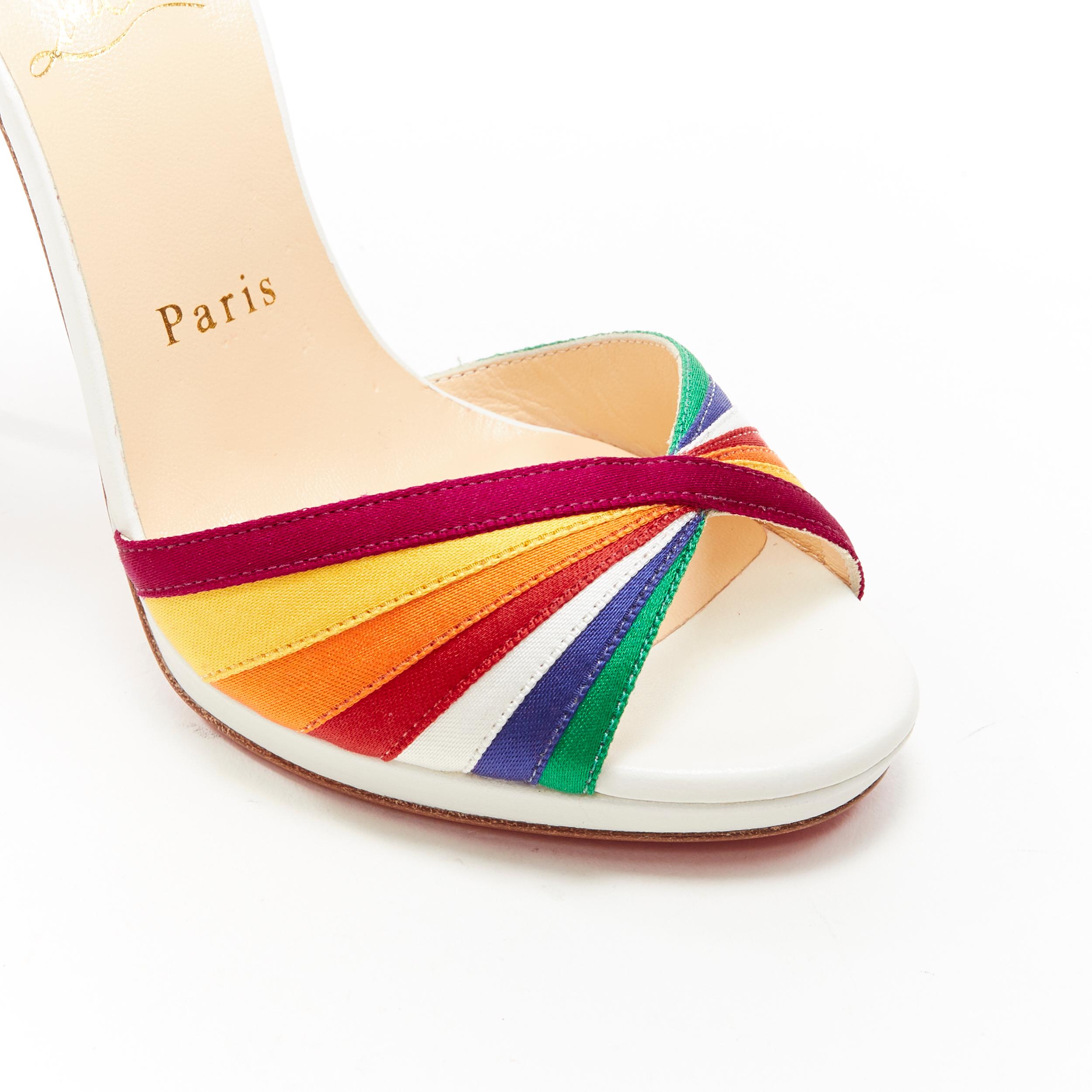 Women's new CHRISTIAN LOUBOUTIN Naseeba 120 white rainbow twist satin sandals EU35.5