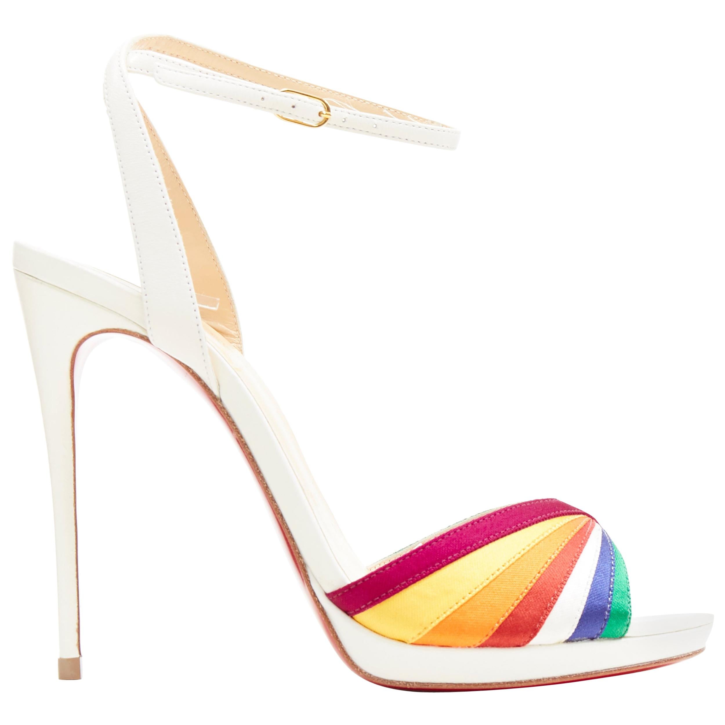 new CHRISTIAN LOUBOUTIN Naseeba 120 white rainbow twist satin sandals EU35.5