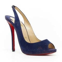 new CHRISTIAN LOUBOUTIN navy blue suede peep toe platform sling stiletto EU37