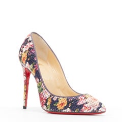 new CHRISTIAN LOUBOUTIN navy floral quilted pigalle pump EU38