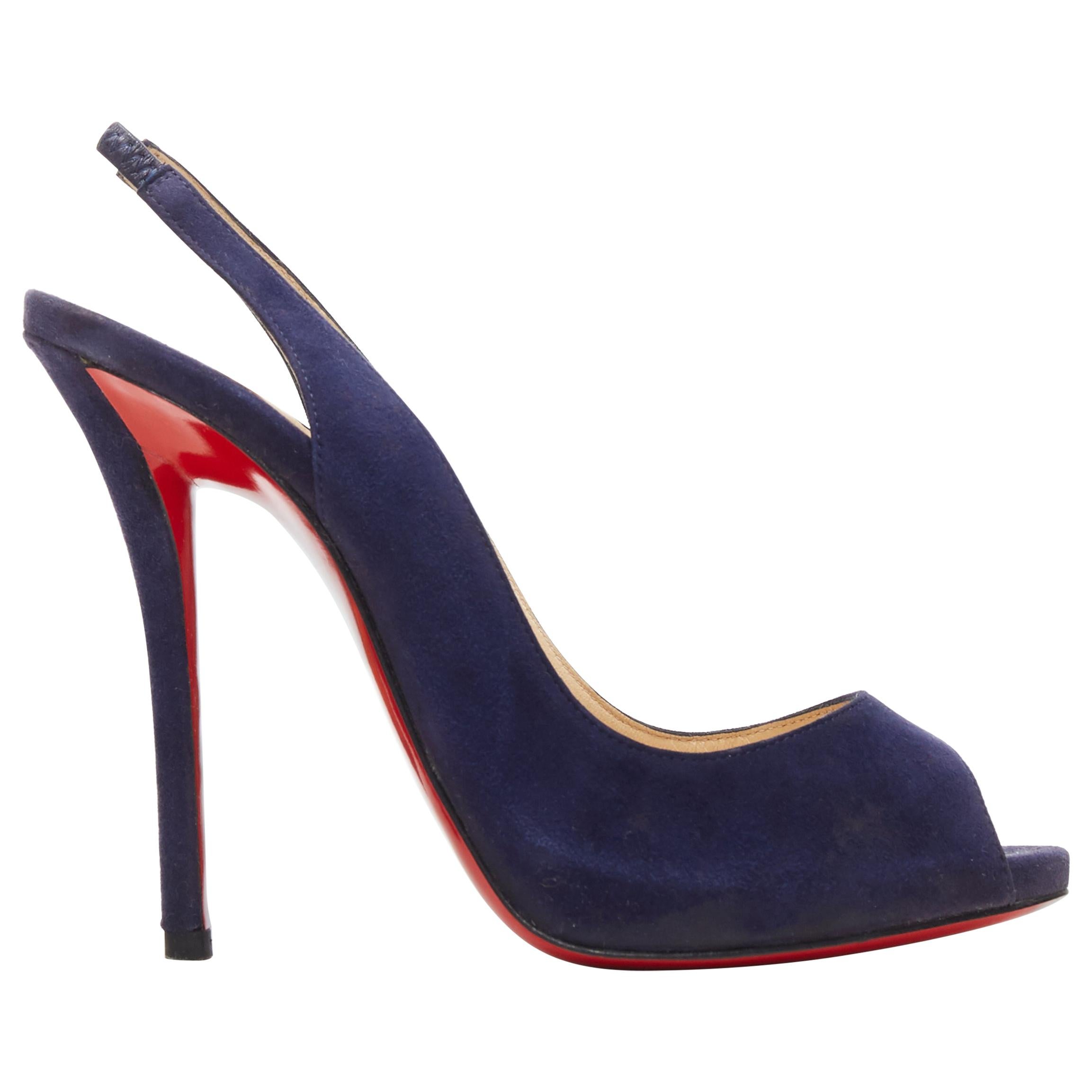new CHRISTIAN LOUBOUTIN navy suede peep toe platform sling back sandal EU37